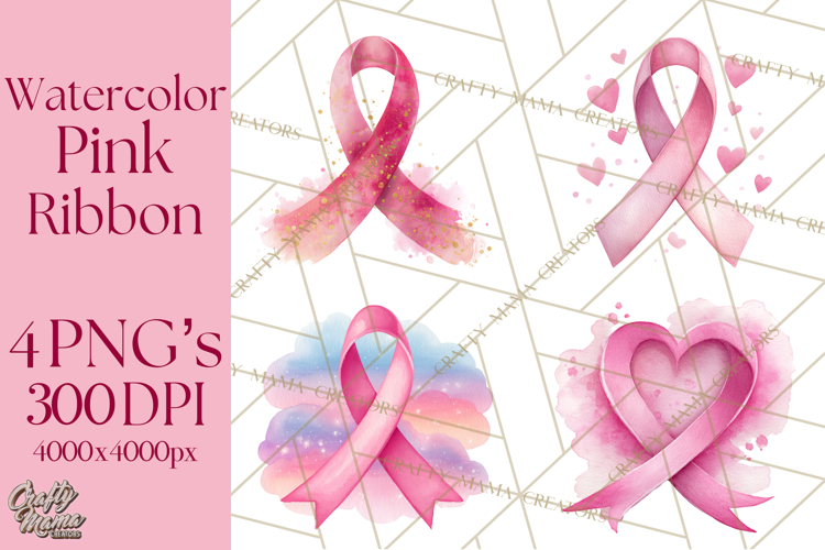 Watercolor Pink Ribbon Clipart, Breast Cancer Awareness PNG