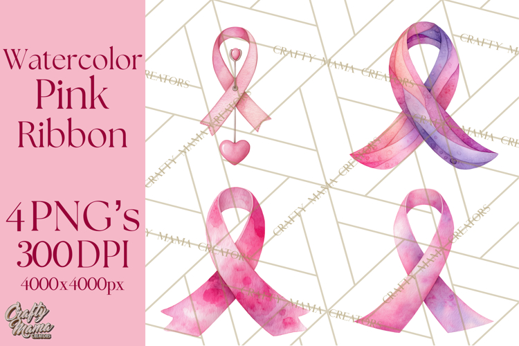 Watercolor Pink Ribbon Clipart, Breast Cancer Awareness PNG