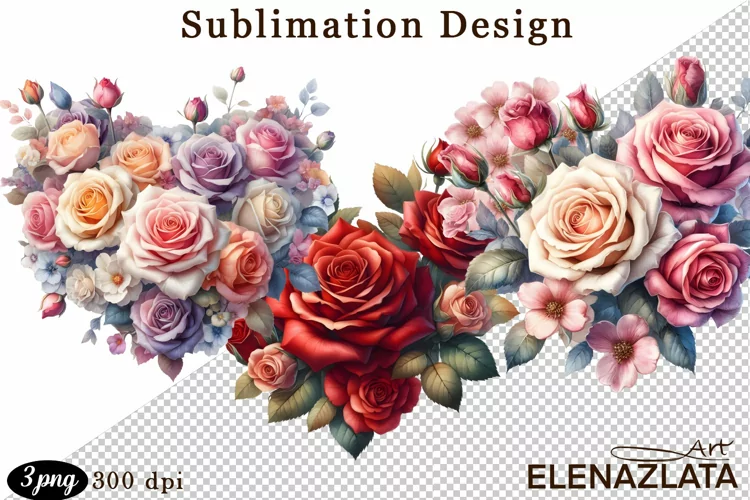 Watercolor pink roses flower Clipart. sublimation