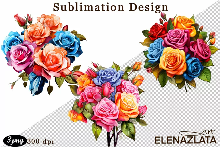 Watercolor pink roses flower Clipart. sublimation