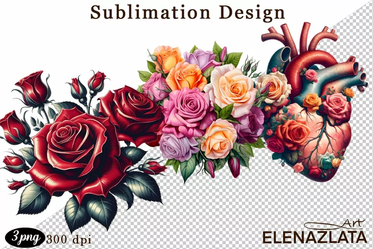 Watercolor pink roses flower Clipart. sublimation