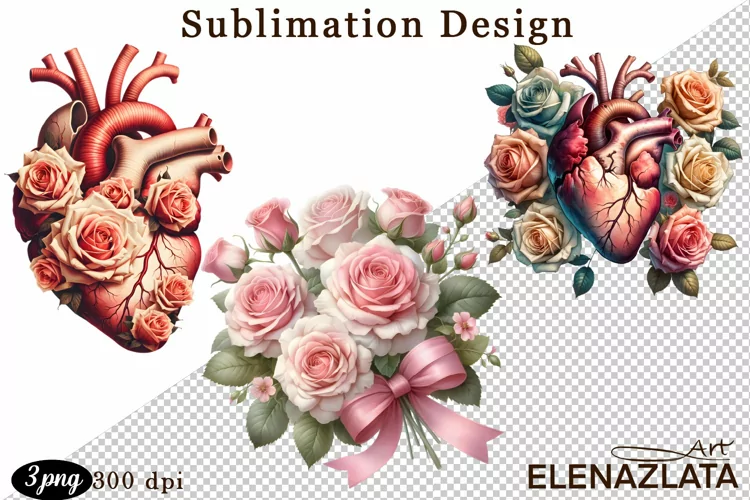 Watercolor pink roses flower Clipart. sublimation
