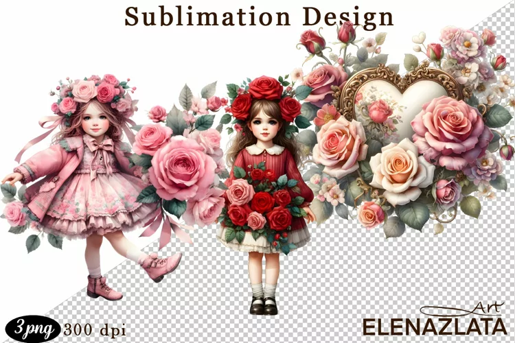 Watercolor pink roses flower Clipart. sublimation