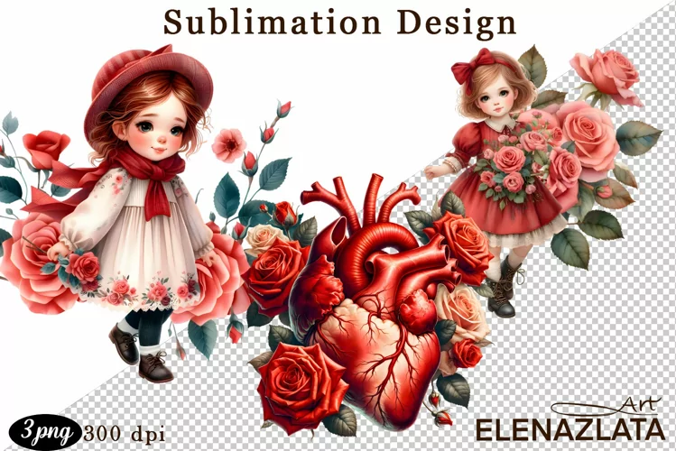 Watercolor pink roses flower Clipart. sublimation