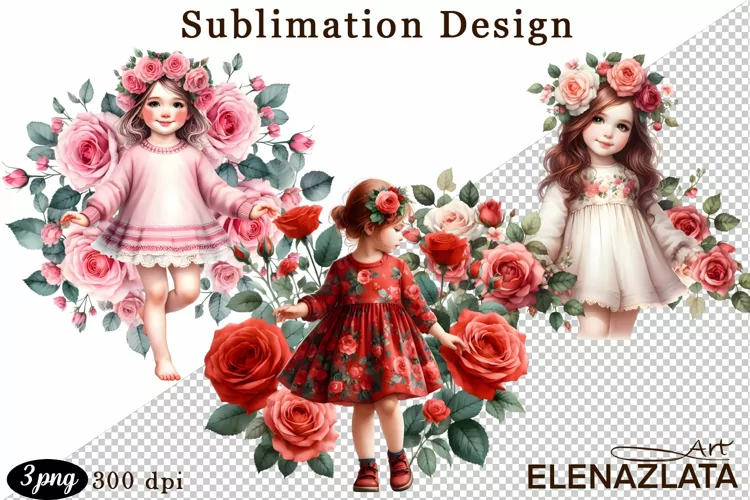 Watercolor pink roses flower Clipart. sublimation