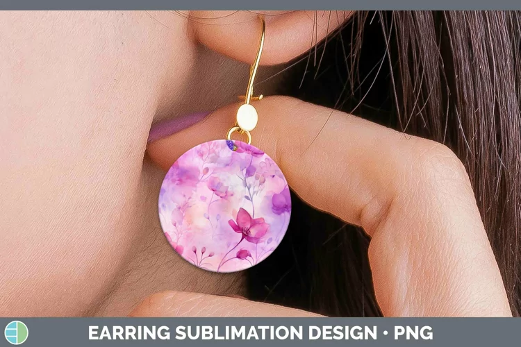 Watercolor Pink Round Earrings Sublimation Earrings Designs