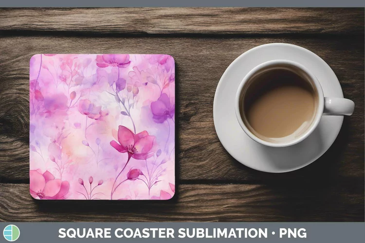 Watercolor Pink Square Coaster Sublimation Coaster Designs