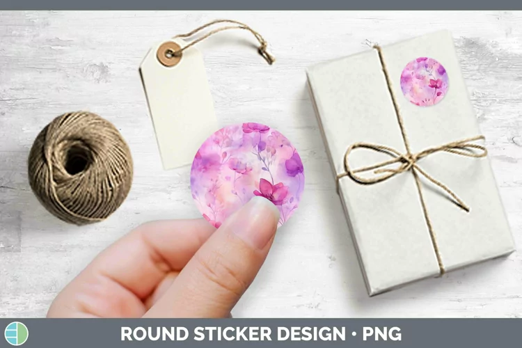 Watercolor Pink Stickers | Round Labels Designs