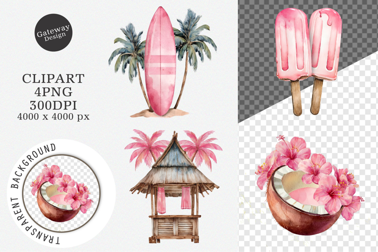 Watercolor Pink Summer Clipart