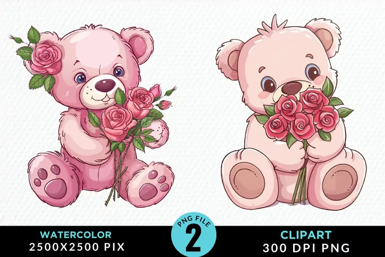 Watercolor Pink Teddy Bear PNG Clipart