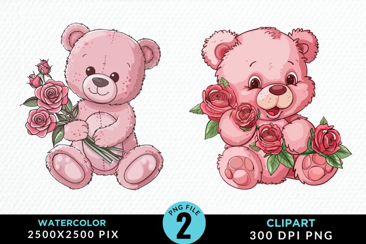 Watercolor Pink Teddy Bear Art Clipart