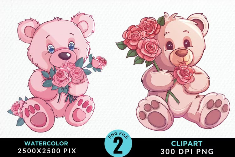 Watercolor Pink Teddy Bear PNG Clipart