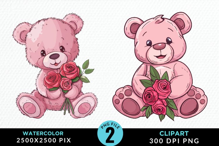 Watercolor Pink Teddy Bear PNG Clipart