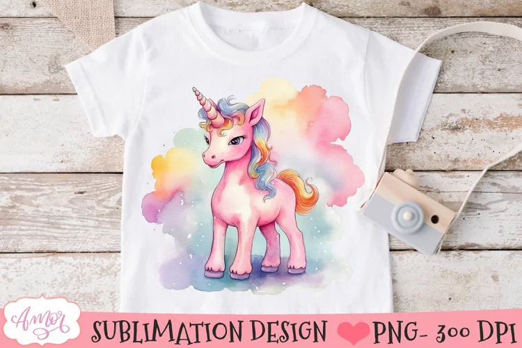 Watercolor Pink unicorn PNG for sublimation