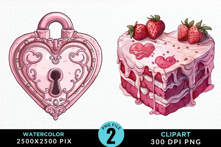 Watercolor Pink Valentines Design Clipart