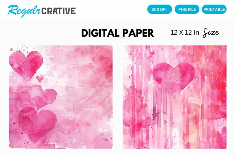 Watercolor Pink Valentine's Day Digital Paper