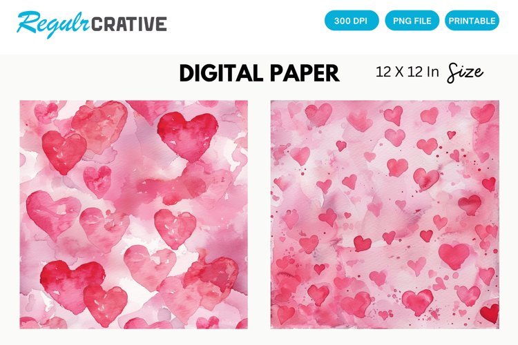 Watercolor Pink Valentines Day Digital Paper