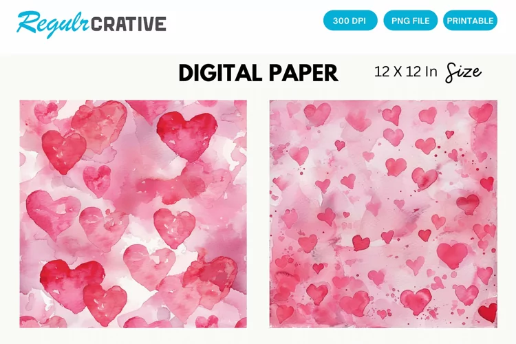 Watercolor Pink Valentine's Day Digital Paper