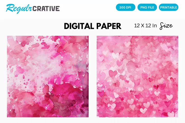 Watercolor Pink Valentine's Day Digital Paper
