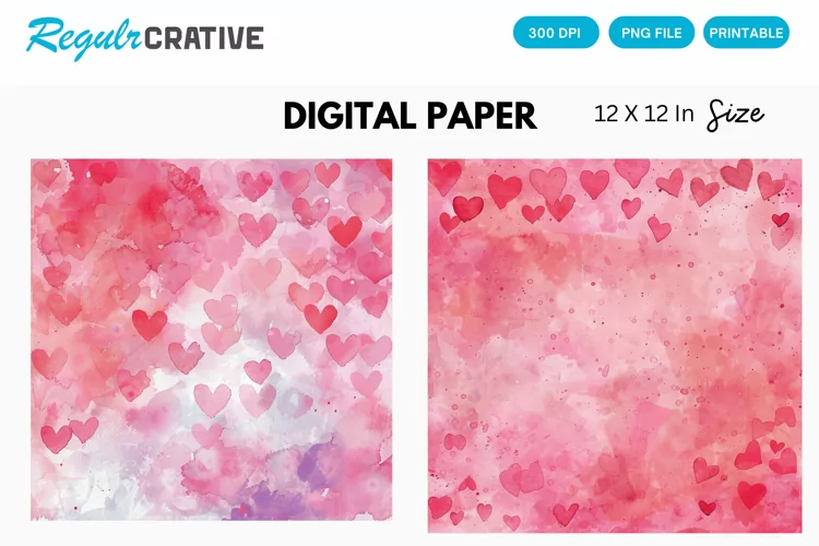 Watercolor Pink Valentine's Day Digital Paper