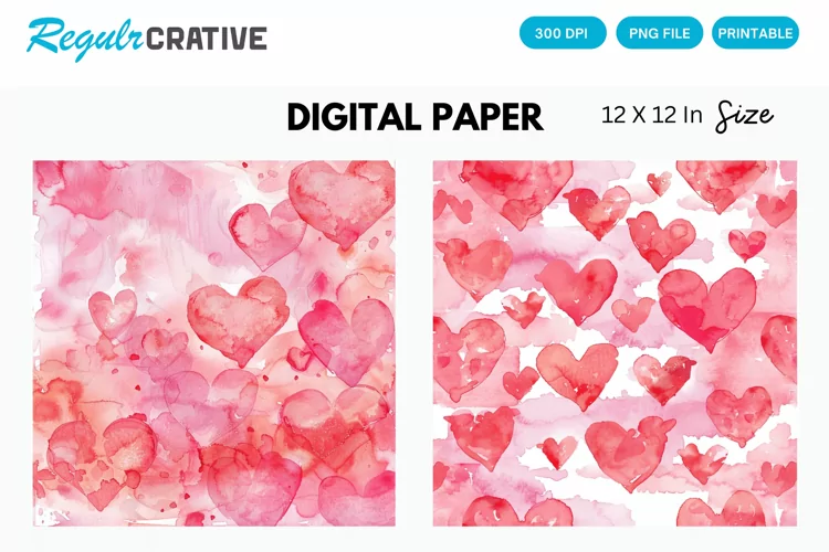 Watercolor Pink Valentine's Day Digital Paper