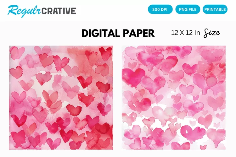 Watercolor Pink Valentine's Day Digital Paper