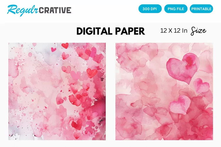 Watercolor Pink Valentine's Day Digital Paper