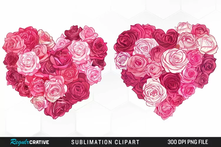 Watercolor Pink With Rose Flowers Heart Clipart