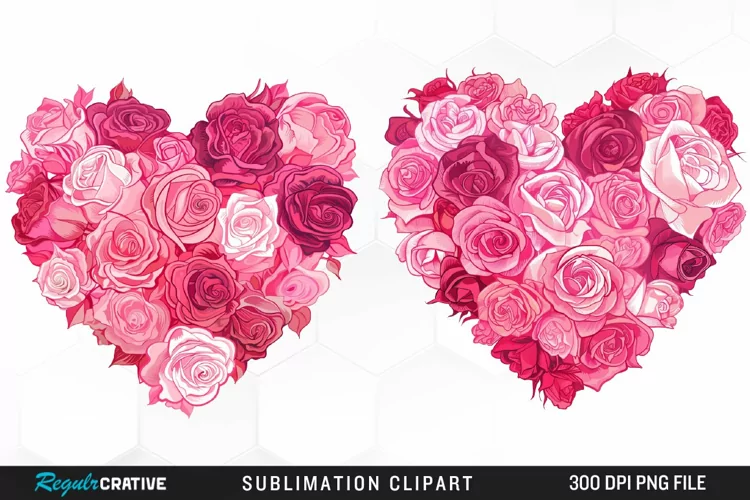 Watercolor Pink With Rose Flowers Heart Clipart