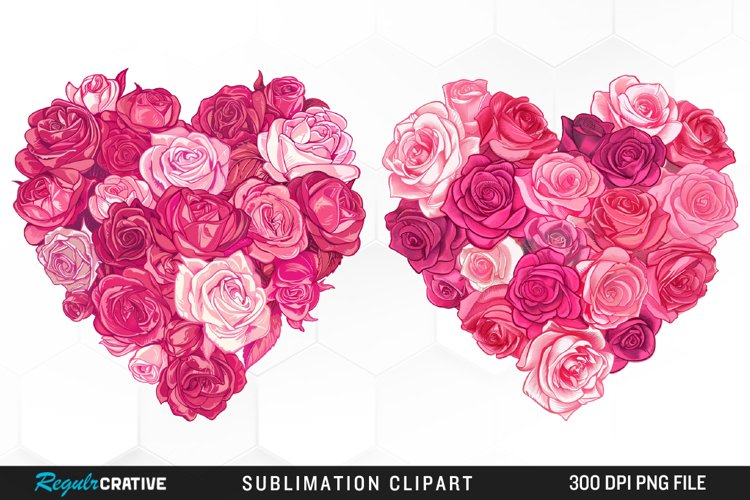 Watercolor Pink With Rose Flowers Heart Clipart