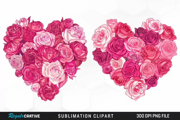 Watercolor Pink With Rose Flowers Heart Clipart