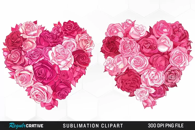 Watercolor Pink With Rose Flowers Heart Clipart