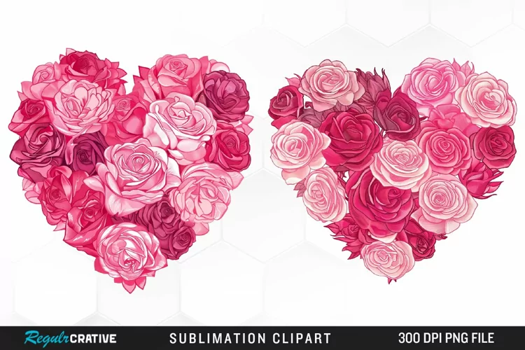 Watercolor Pink With Rose Flowers Heart Clipart