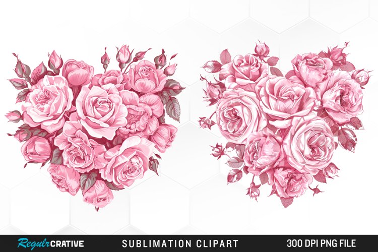 Watercolor Pink With Rose Flowers Heart Clipart
