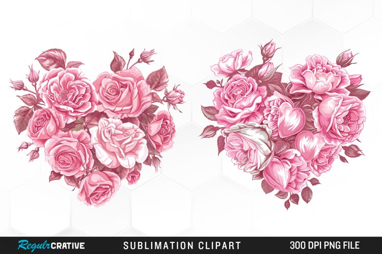 Watercolor Pink With Rose Flowers Heart Clipart