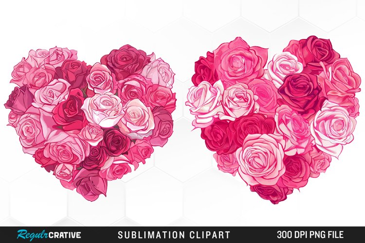 Watercolor Pink With Rose Flowers Heart Clipart