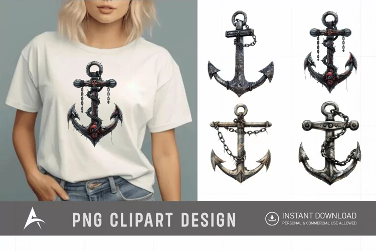 Watercolor Pirate Anchor Clipart