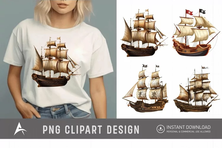 Watercolor Pirate Ship Clipart