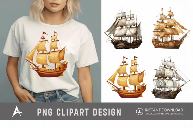 Watercolor Pirate Ship Clipart