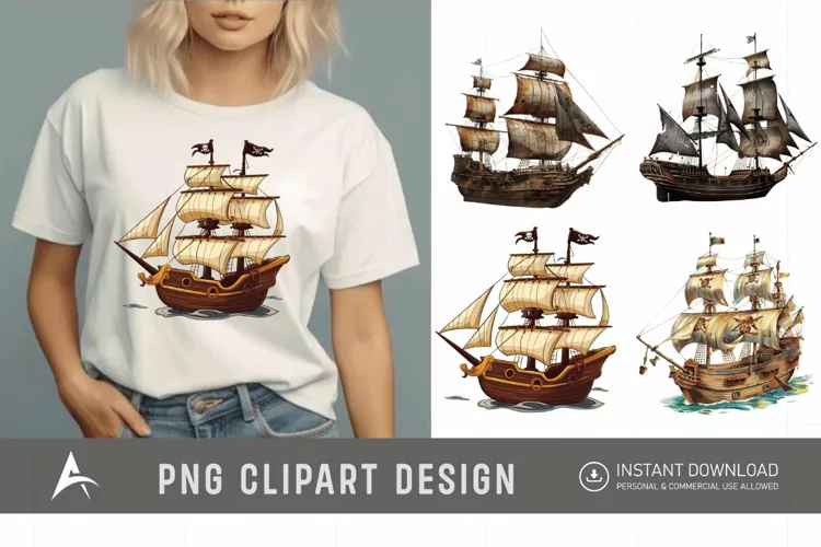 Watercolor Pirate Ship Clipart