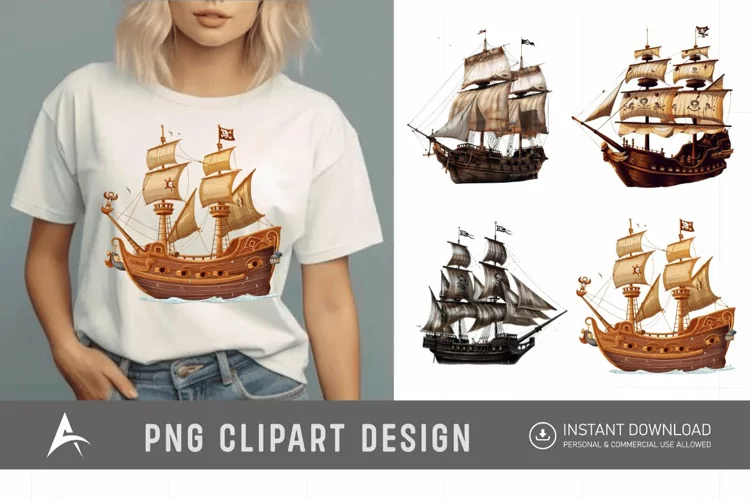 Watercolor Pirate Ship Clipart