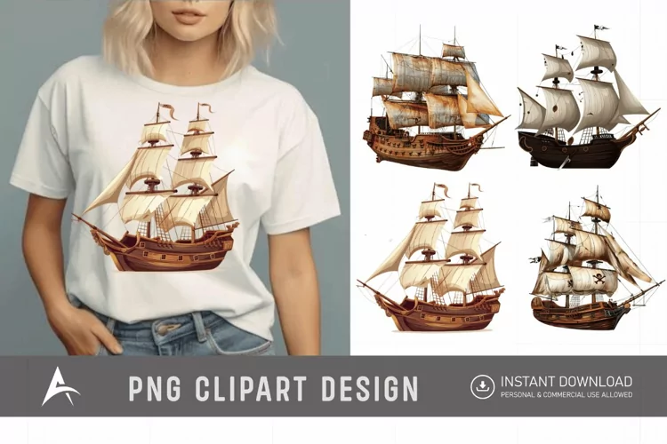 Watercolor Pirate Ship Clipart