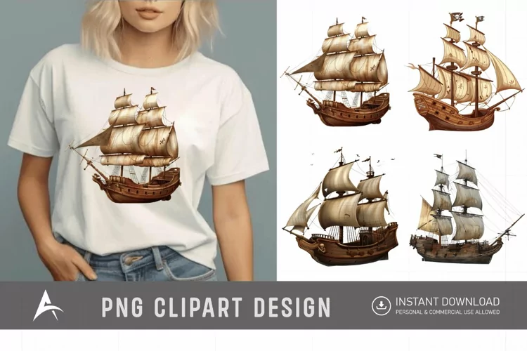 Watercolor Pirate Ship Clipart