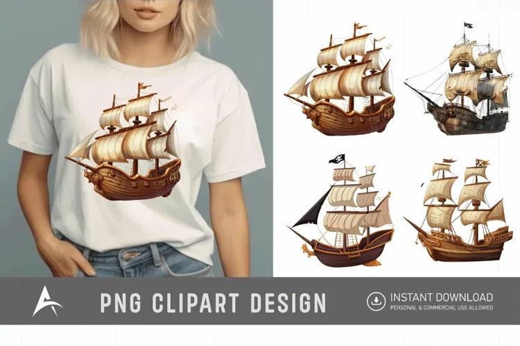 Watercolor Pirate Ship Clipart