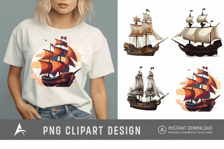 Watercolor Pirate Ship Clipart