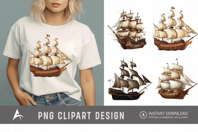 Watercolor Pirate Ship Clipart