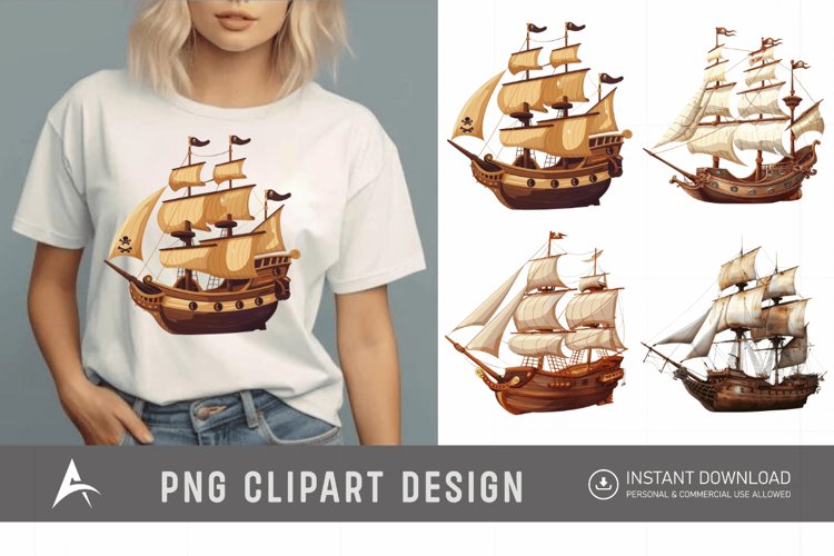 Watercolor Pirate Ship Clipart