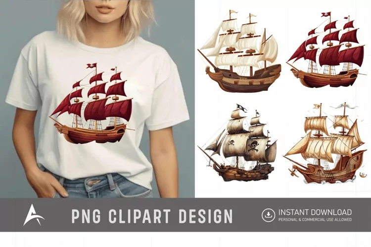 Watercolor Pirate Ship Clipart