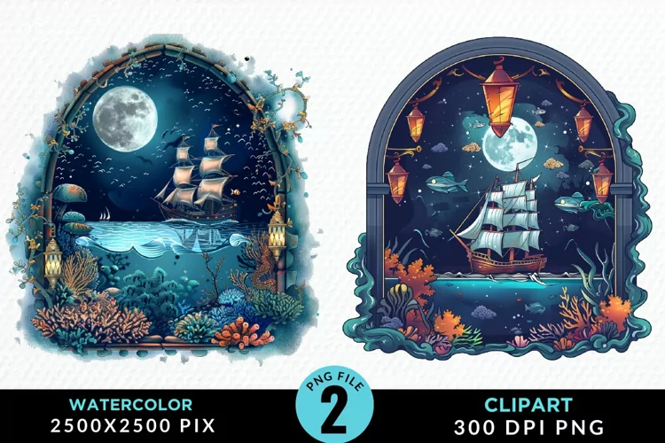 Watercolor Pirates Cove Illustration Clipart