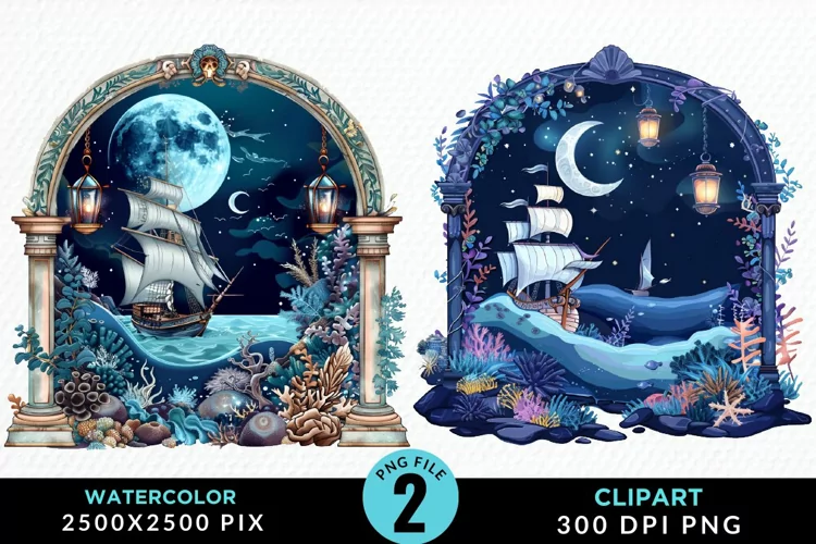 Watercolor Pirates Cove Illustration Clipart